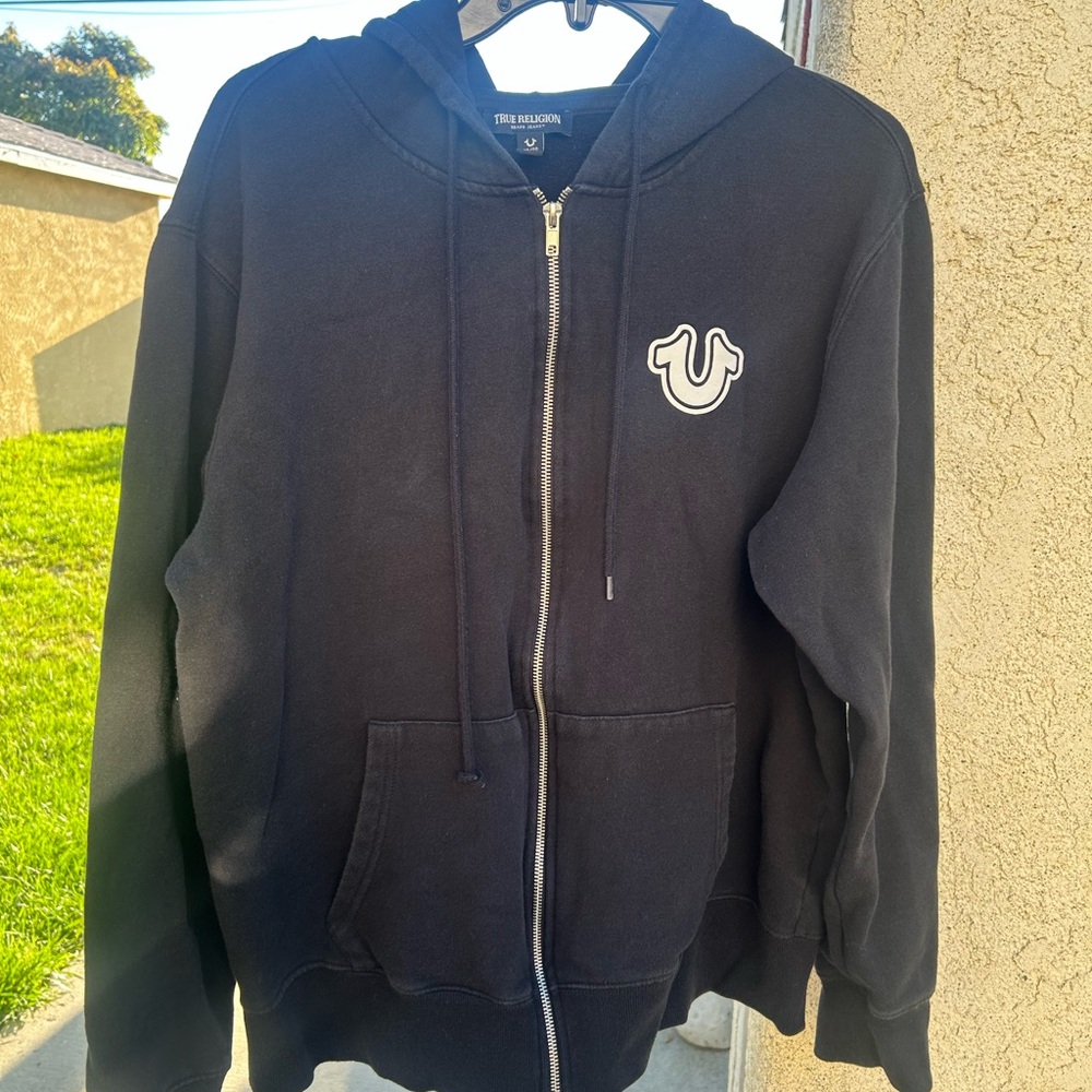True Religion Black Zip Hoodie with Silver Zipper
